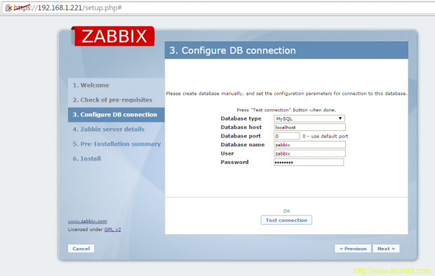 Zabbix DB Configuration
