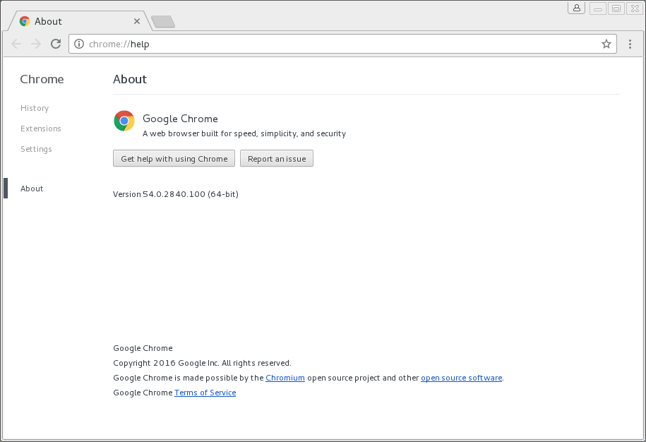 About Google Chrome 54