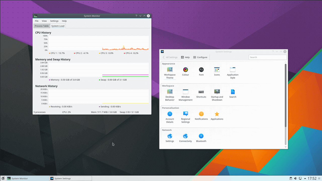 O KDE Plasma Monitor de Sistema da Janela