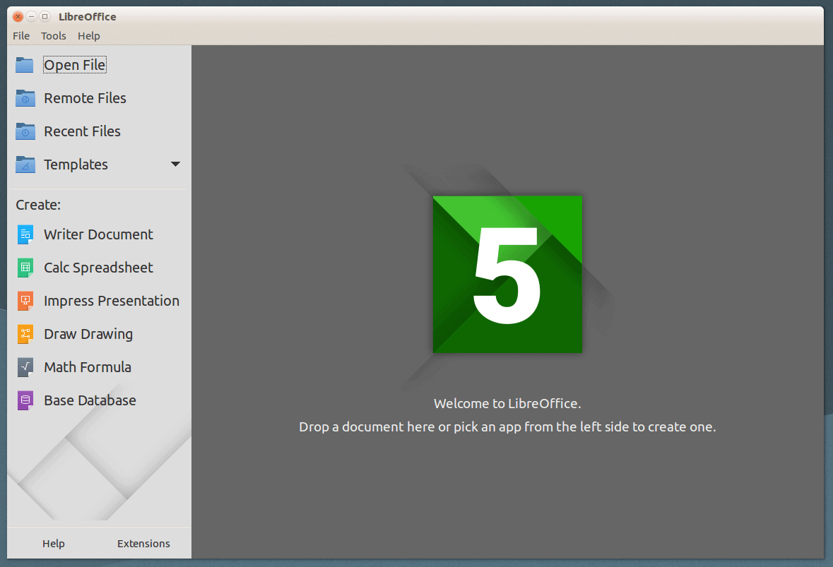 LibreOffice Welcome Screen