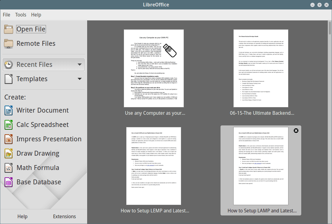  LibreOffice ejecutándose en CentOS 7 