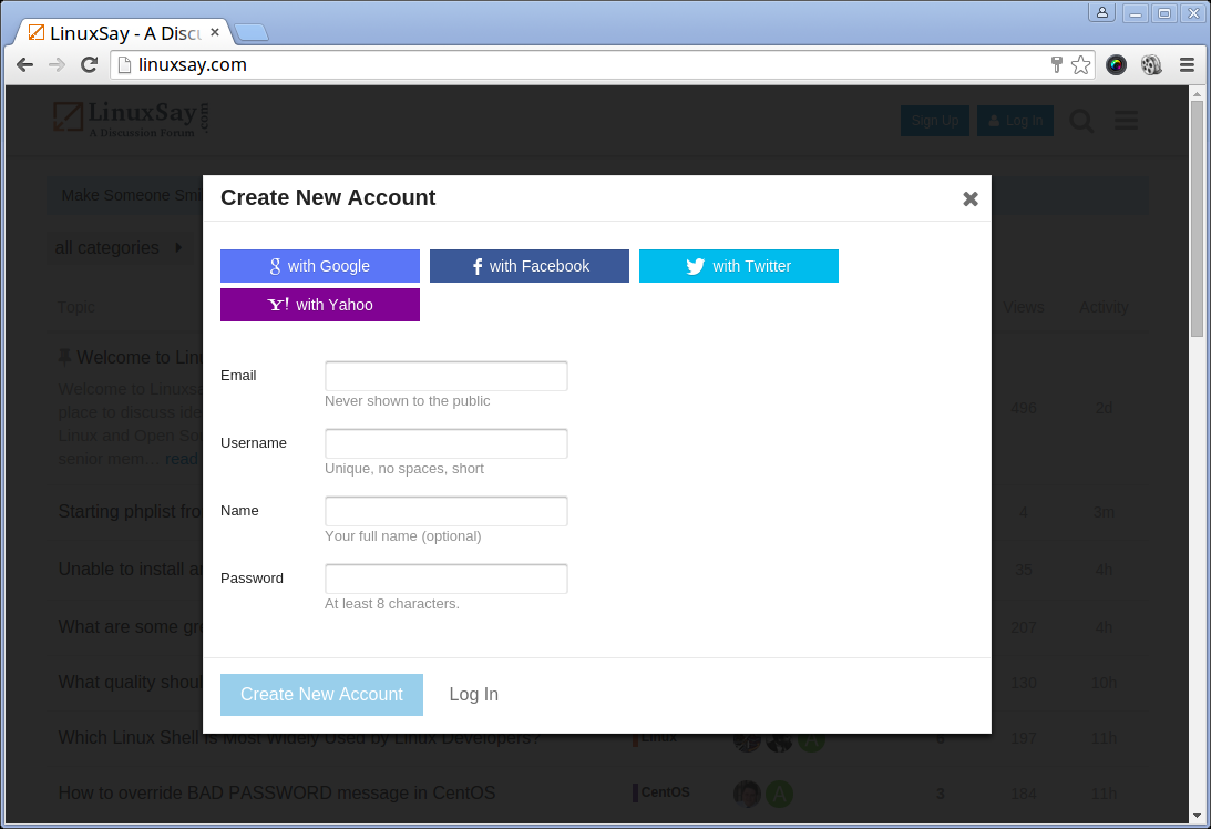 LinuxSay Signup with Social Profiles