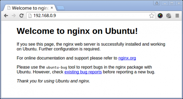 Página de bienvenida de Nginx