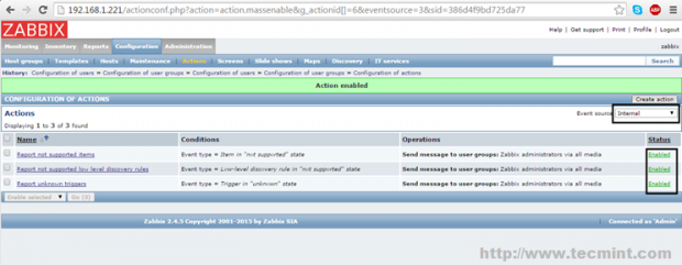 Zabbix Enabled Actions