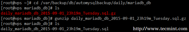 Locate MariaDB Database backup