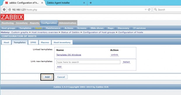 Add Linked Zabbix Windows Templates