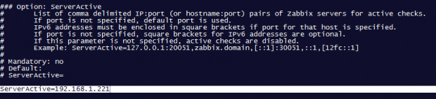  Agregar dirección IP activa del servidor Zabbix 