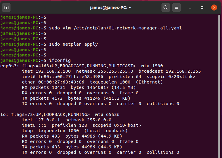 set static ip address ubuntu command line