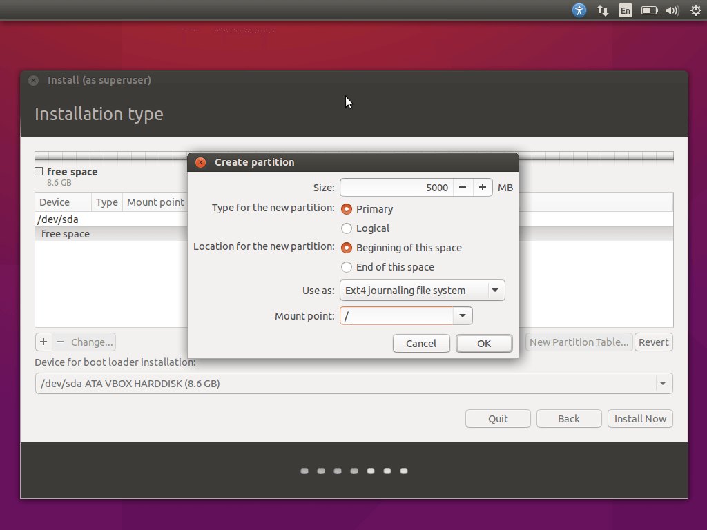 Create root Partition