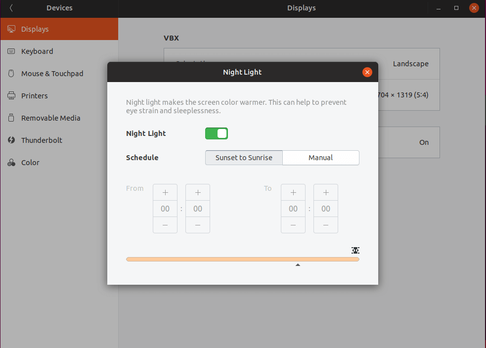 Enable Night Light in Ubuntu