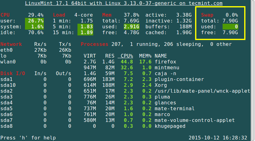 Re load interval 500 re upload interval. Системный монитор линукс. Linux память used Buffer. Bash Monitor Linux. Linux мониторинг загрузки канала.