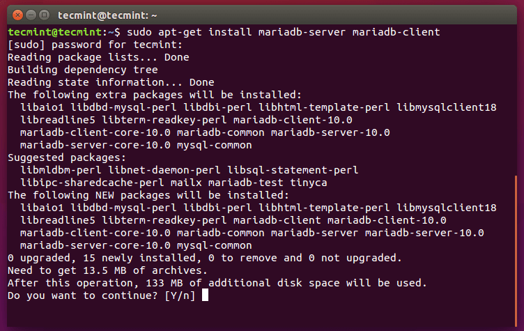 Install MariaDB in Ubuntu 15.10