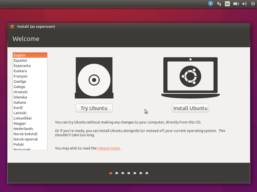 Elección de instalación de Ubuntu 15.10