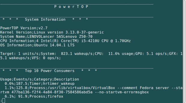 View PowerTop CSV Report