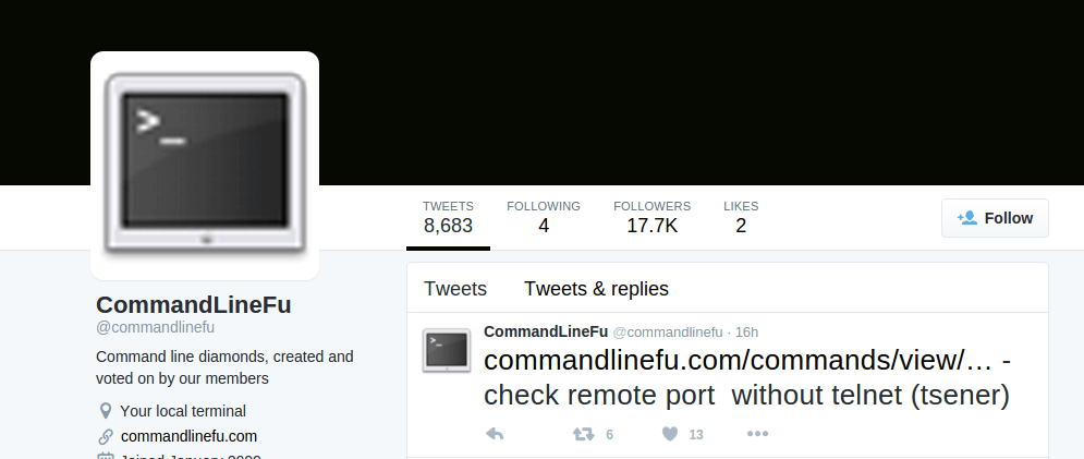 Follow @commandlinefu