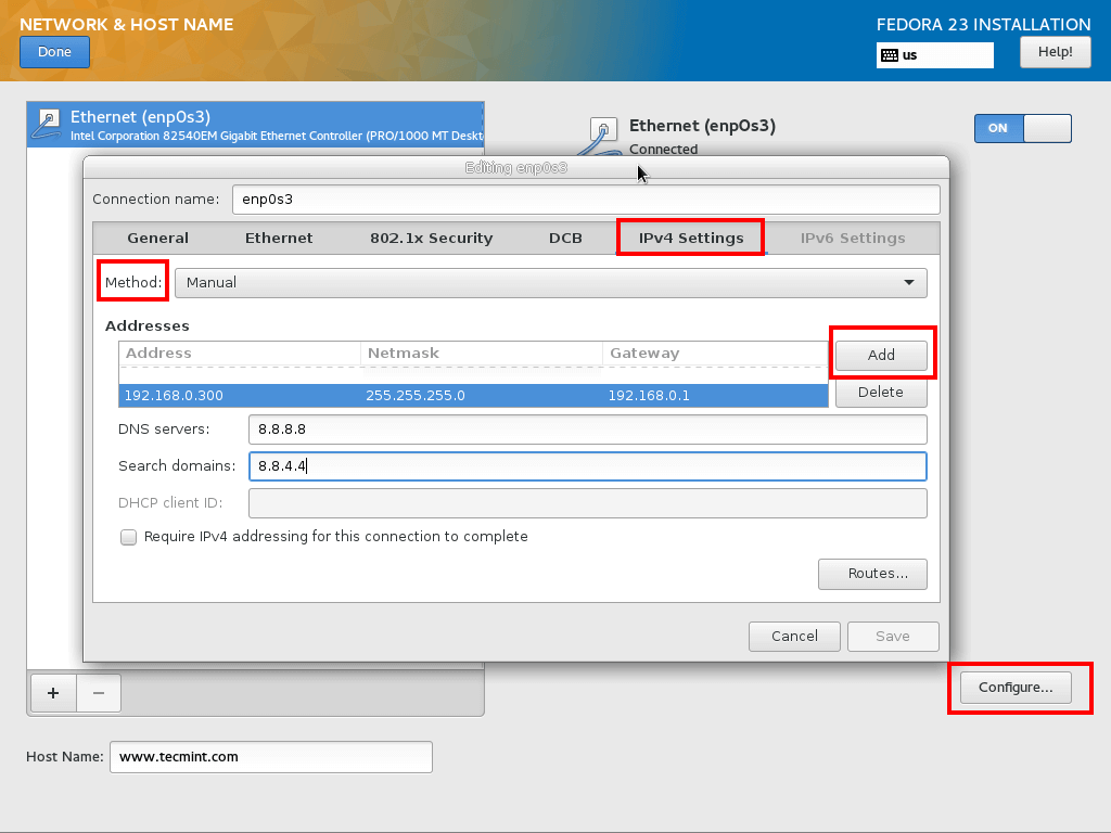 Configure Network Static IP in Fedora 23