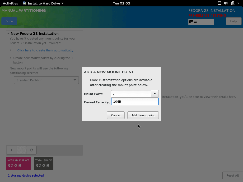 Create Root Partition