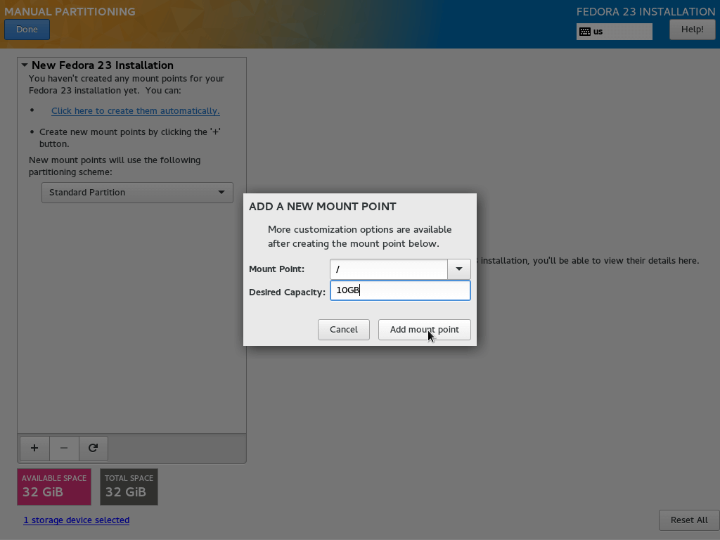 Create root Partition