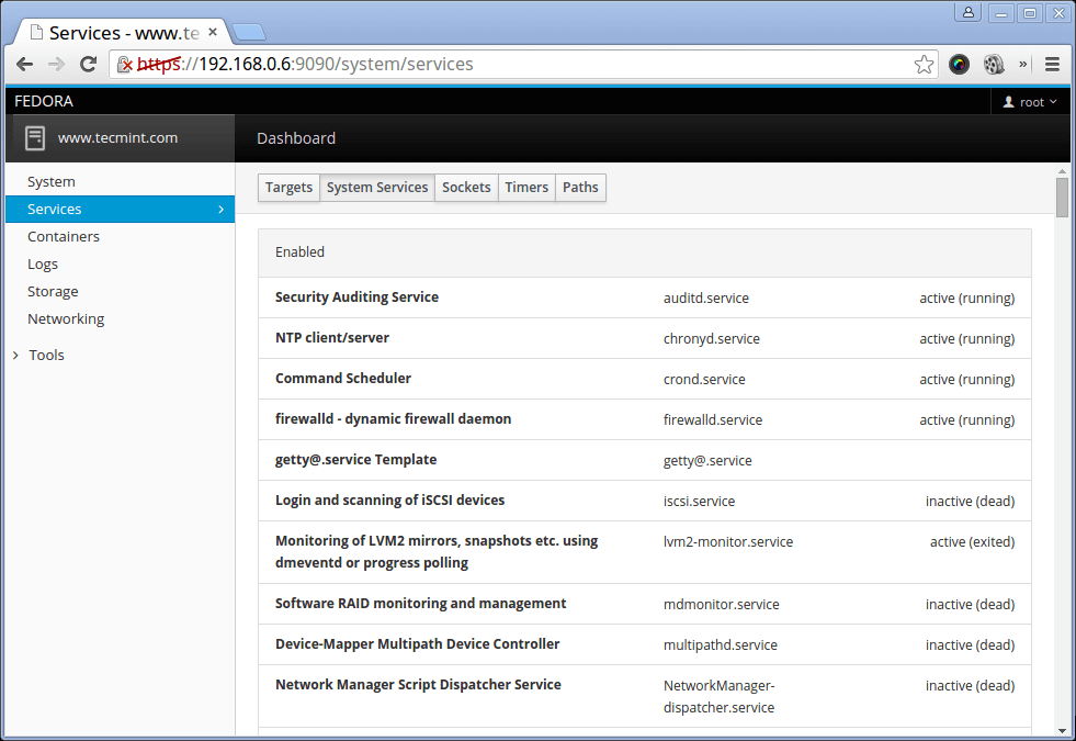 Monitor Fedora 23 Enabled Services