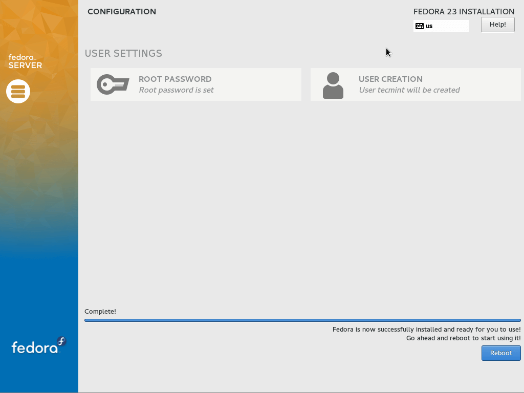 Fedora 23 Installation Complete