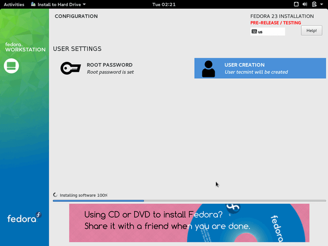 Fedora 23 Installation Process