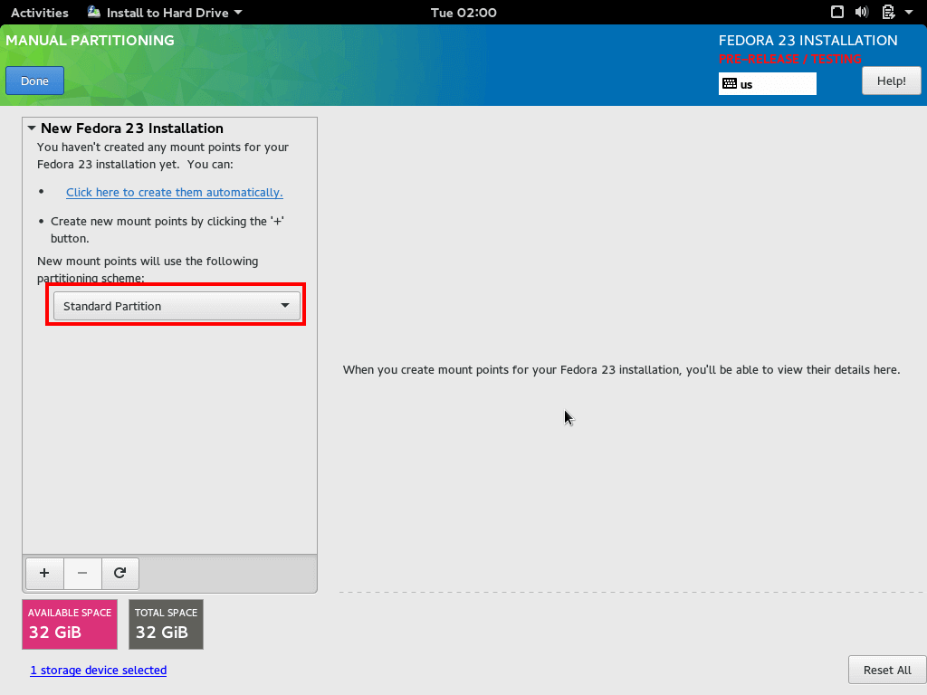 Select Standard Partition