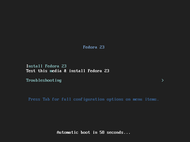 Fedora 23 Server Boot Screen