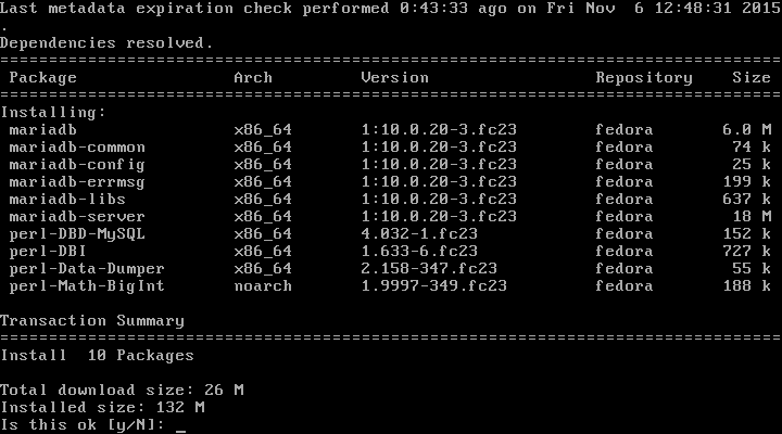 Install MariaDB in Fedora 23