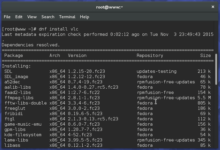 Install VLC Player in Fedora 23