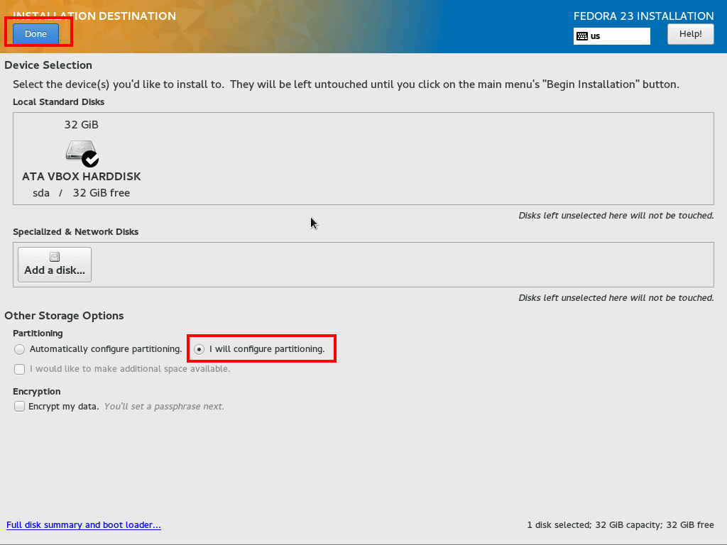 Configure Installation Destination