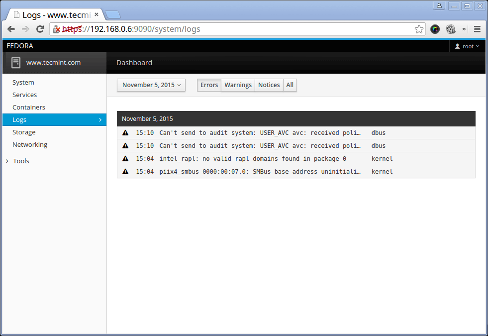 Monitor Fedora 23 System Logs