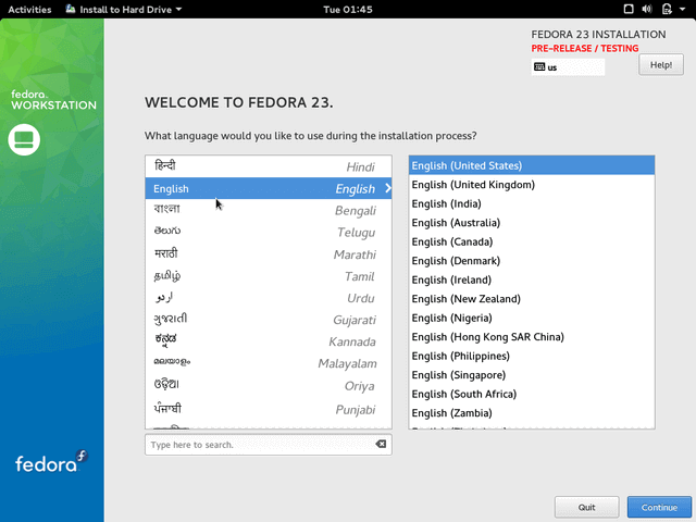 Select Installation Language