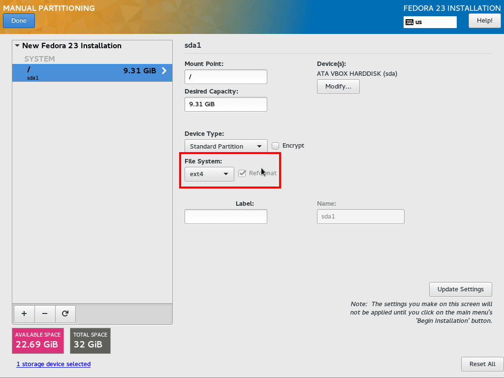 Set ext4 root Partition