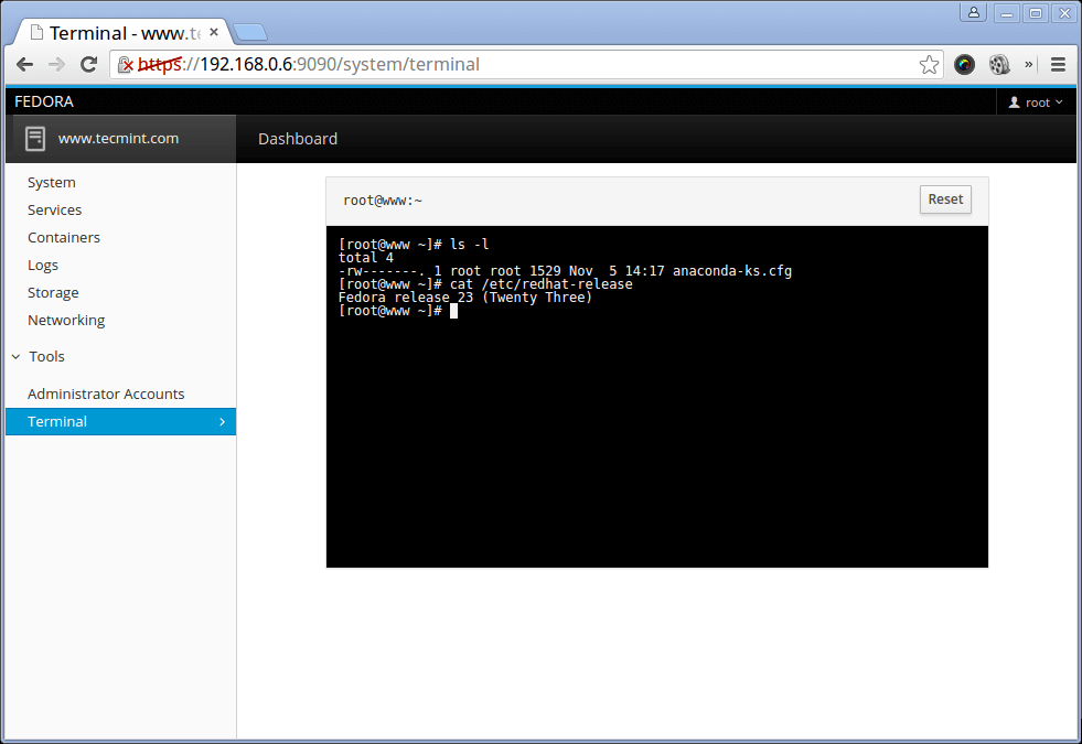 Fedora 23 Web Terminal Access