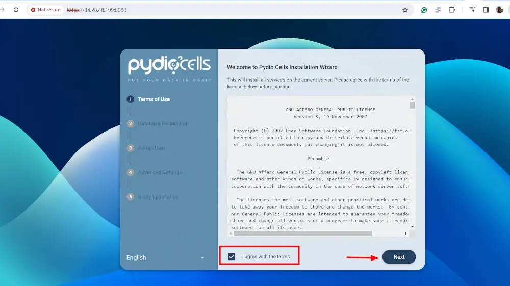 Accept Pydio Cells License