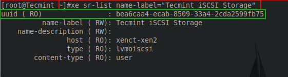  Lista de nombre de etiqueta de almacenamiento de XenServer 