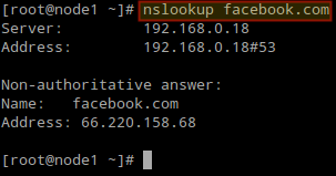  Comprobación de la consulta DNS con nslookup 