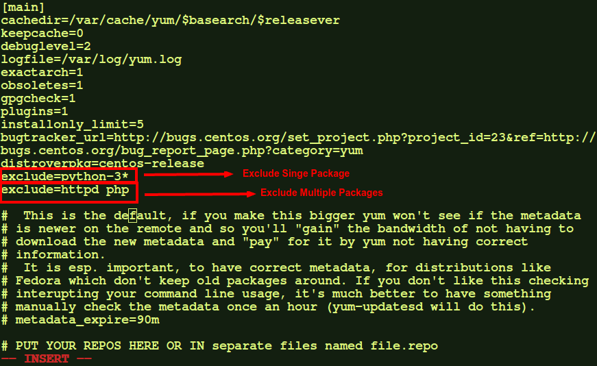 Exclude Packages using Yum