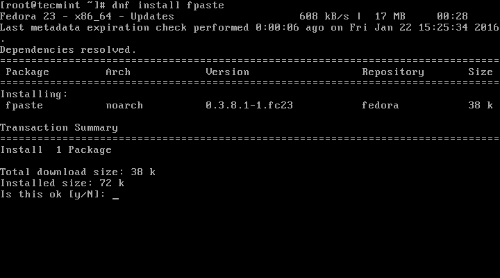 Install fpaste tool in Fedora