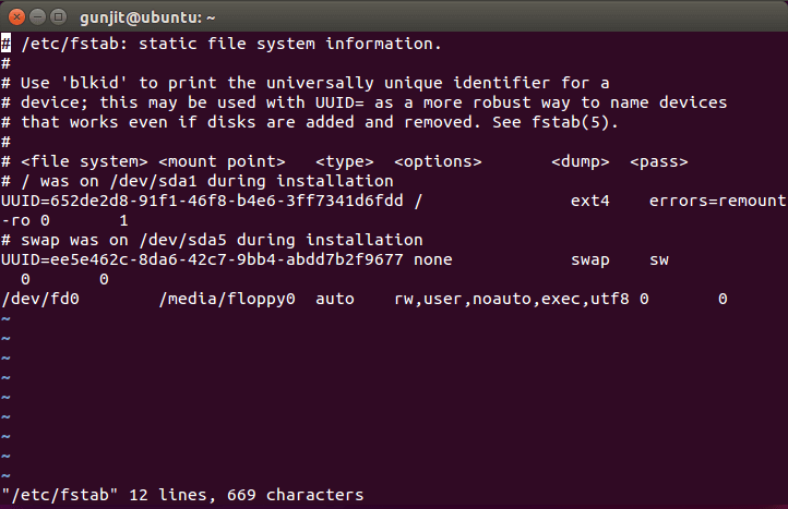 Linux Fstab Mounted Partitions