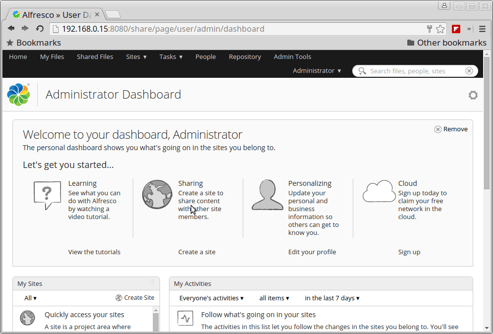 Alfresco Administrator Dashboard