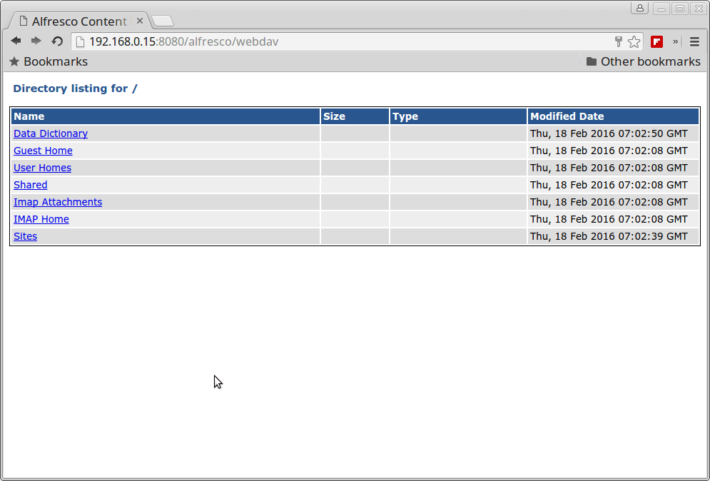 Alfresco WebDav Directory Listing