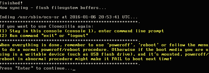 Clonezilla Disk Cloning Finishes