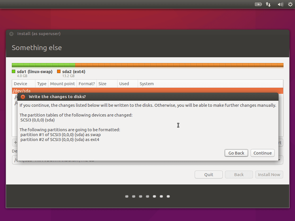 Confirm Ubuntu 16.04 Partition Changes