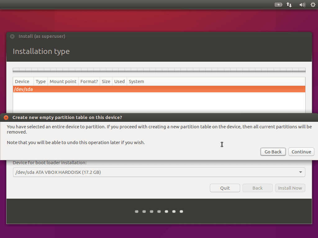 Create New Partition Table for Ubuntu 16.04