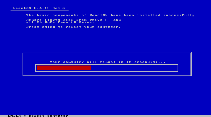 ReactOS Basic Installation Completed