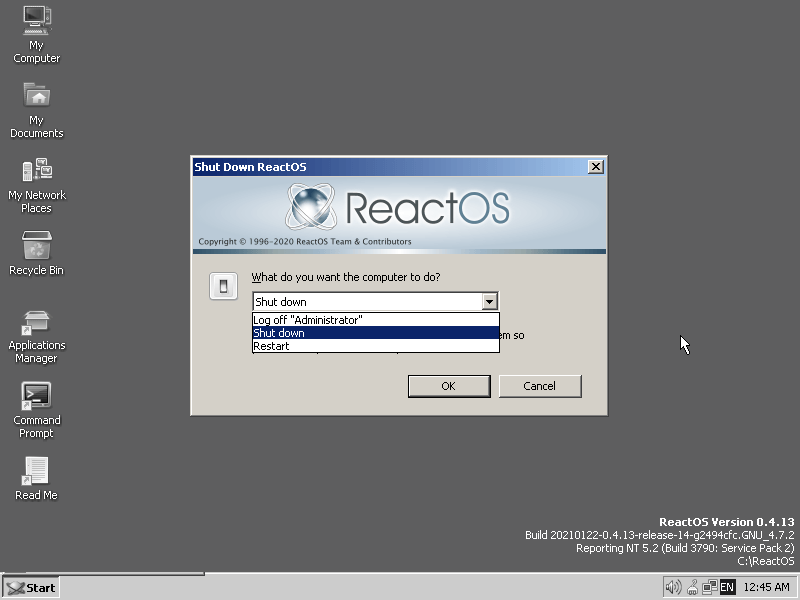 ReactOS Login Screen