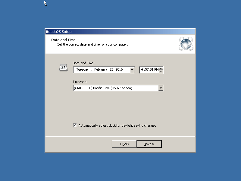 ReactOS Set Date and Time