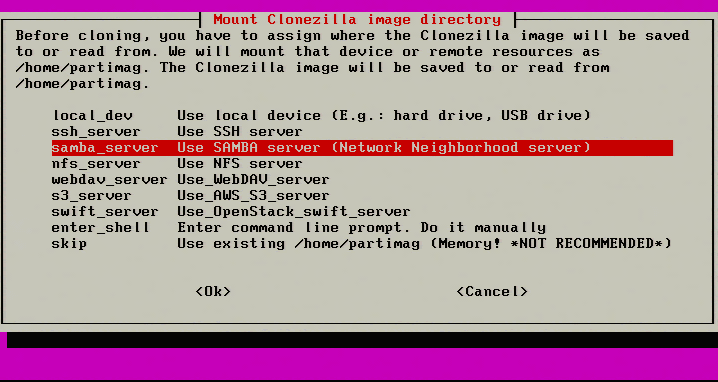 Select Samba Share to Store Clonezilla Image