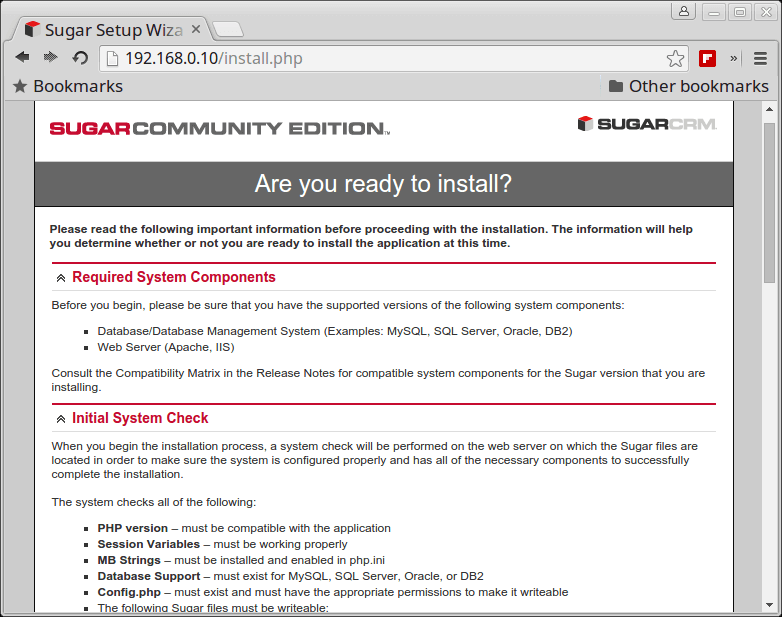 SugarCRM System Requirement Checks